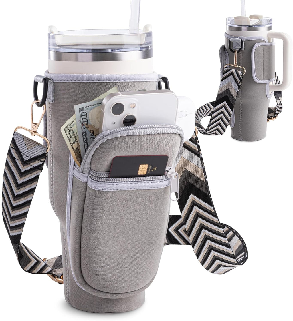 Viva Terry Water Bottle Carrier Bag - Modern 40oz & 30oz Tumbler Holder with Strap & Phone Pocket