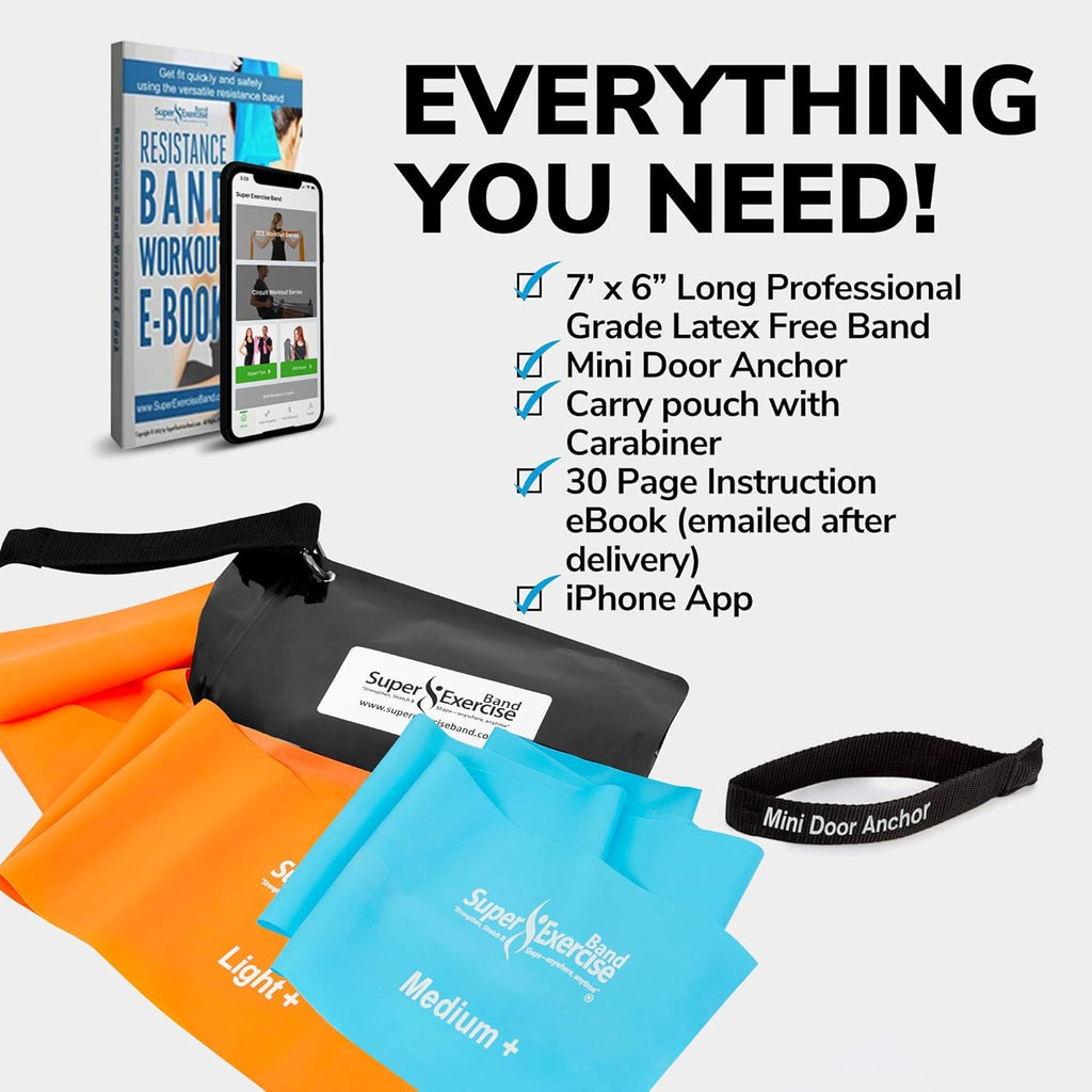 Skiennix Resistance Bands - 7Ft Long Latex-Free Workout Bands with Carry Pouch & Door Anchor