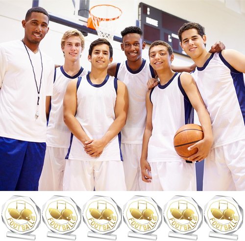 6 Pack Sports Trophy | Acrylic Award Medals - 4.72 x 4.72 Inch Team Prize Gifts for Competitions