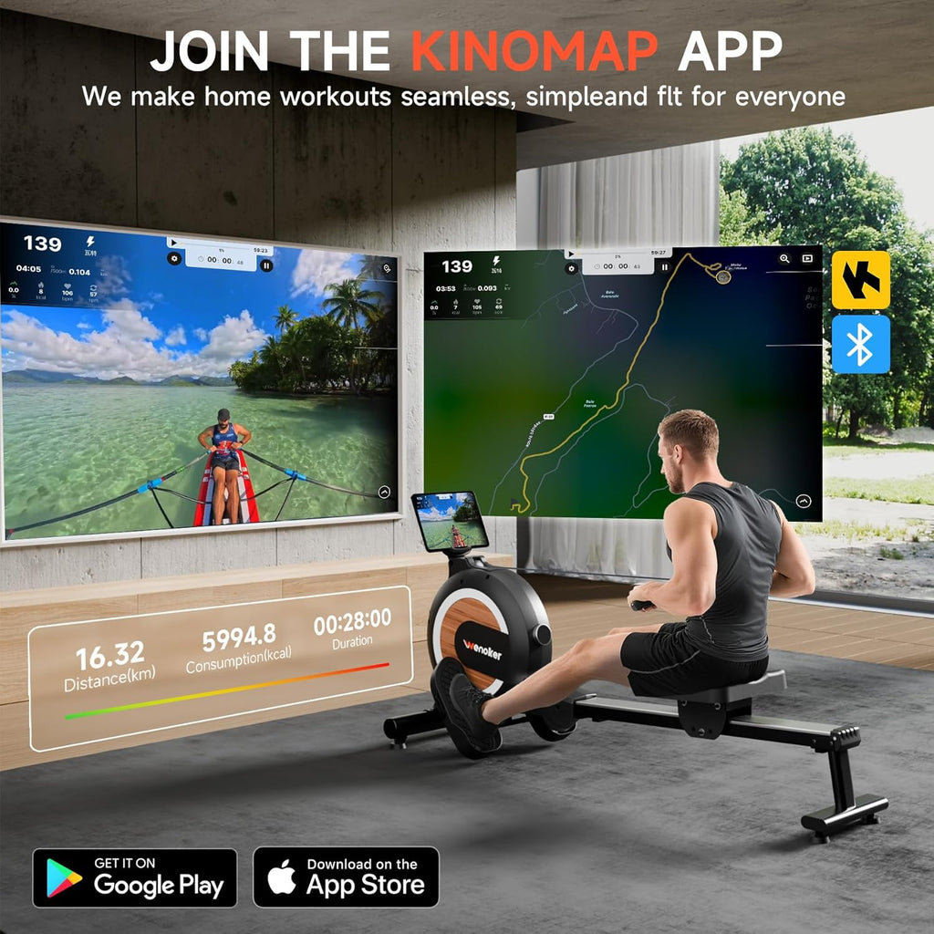 Wenoker Magnetic Rower Machine - App-Supported, 350 LB Capacity | Smooth & Quiet with LCD Monitor