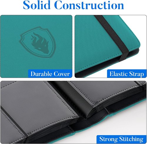 Fabmaker Premium 9 Pocket Card Binder - Sturdy PU Cover for 540 Cards | Sleek Turquoise Trading Card Album