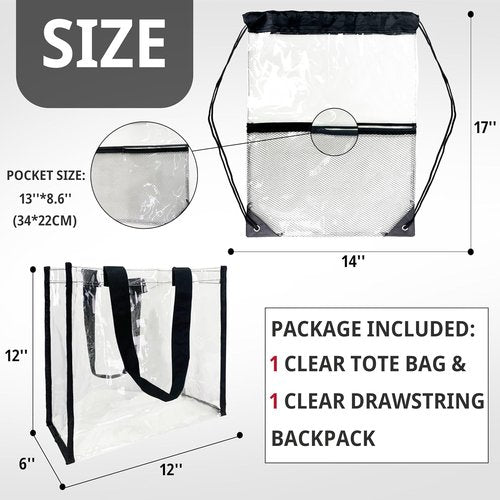 Clear Drawstring Bags by [Brand Name] | Stadium Approved Transparent Tote Bags - 2 Pack for Concerts & Events