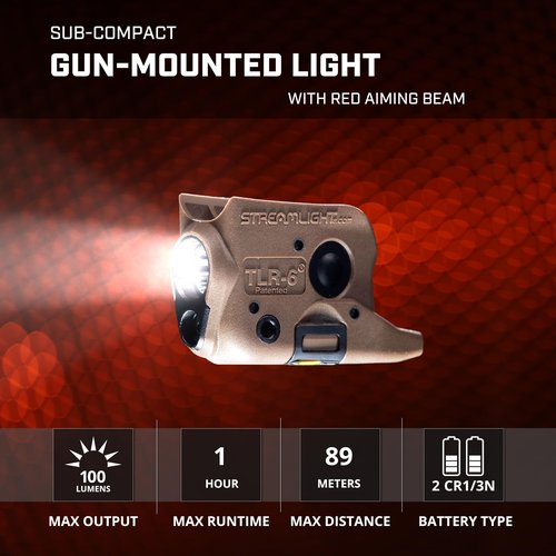 Streamlight 69278 TLR-6 100-Lumen Tactical Weapon Light with Integrated Red Aiming Laser Designed Exclusively and Solely for Glock 42 & 43, Flat Dark Earth