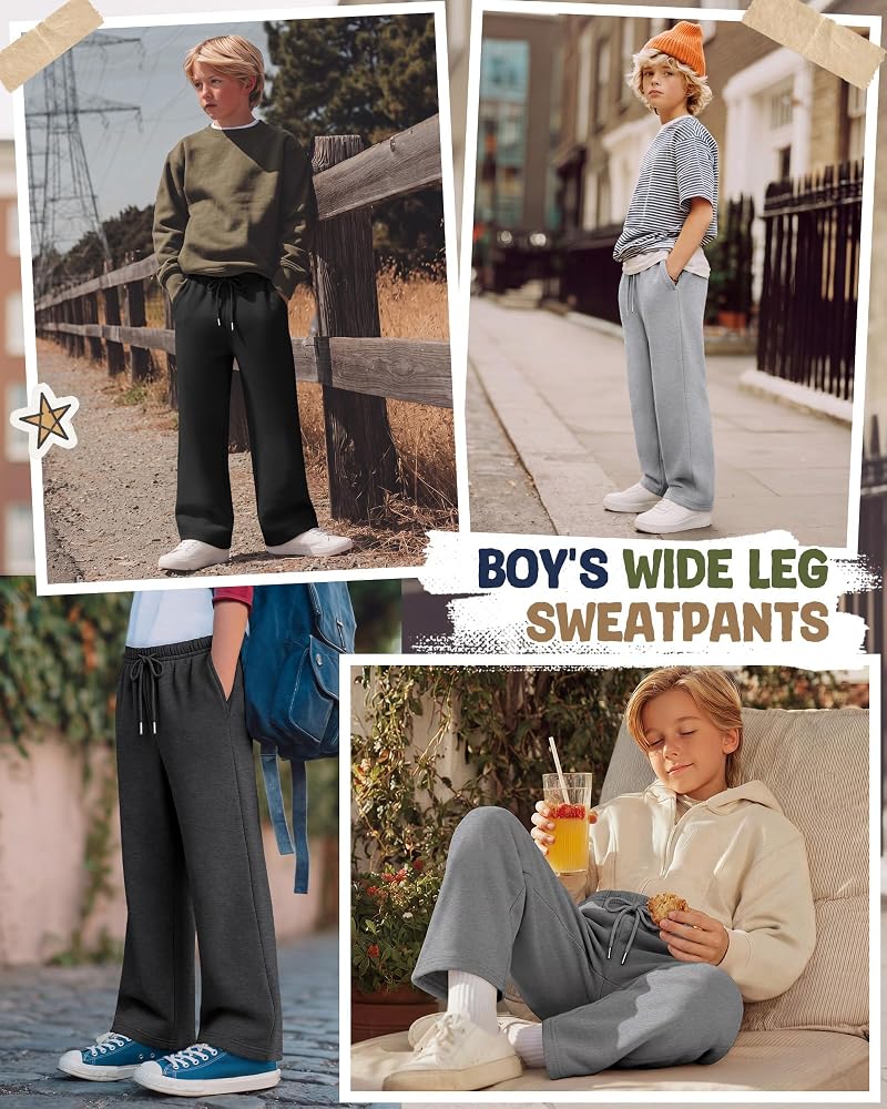 4 Pack Boys Baggy Sweatpants with Pockets - Medium Grey, Light Grey, Dark Grey, Black (5-14y)