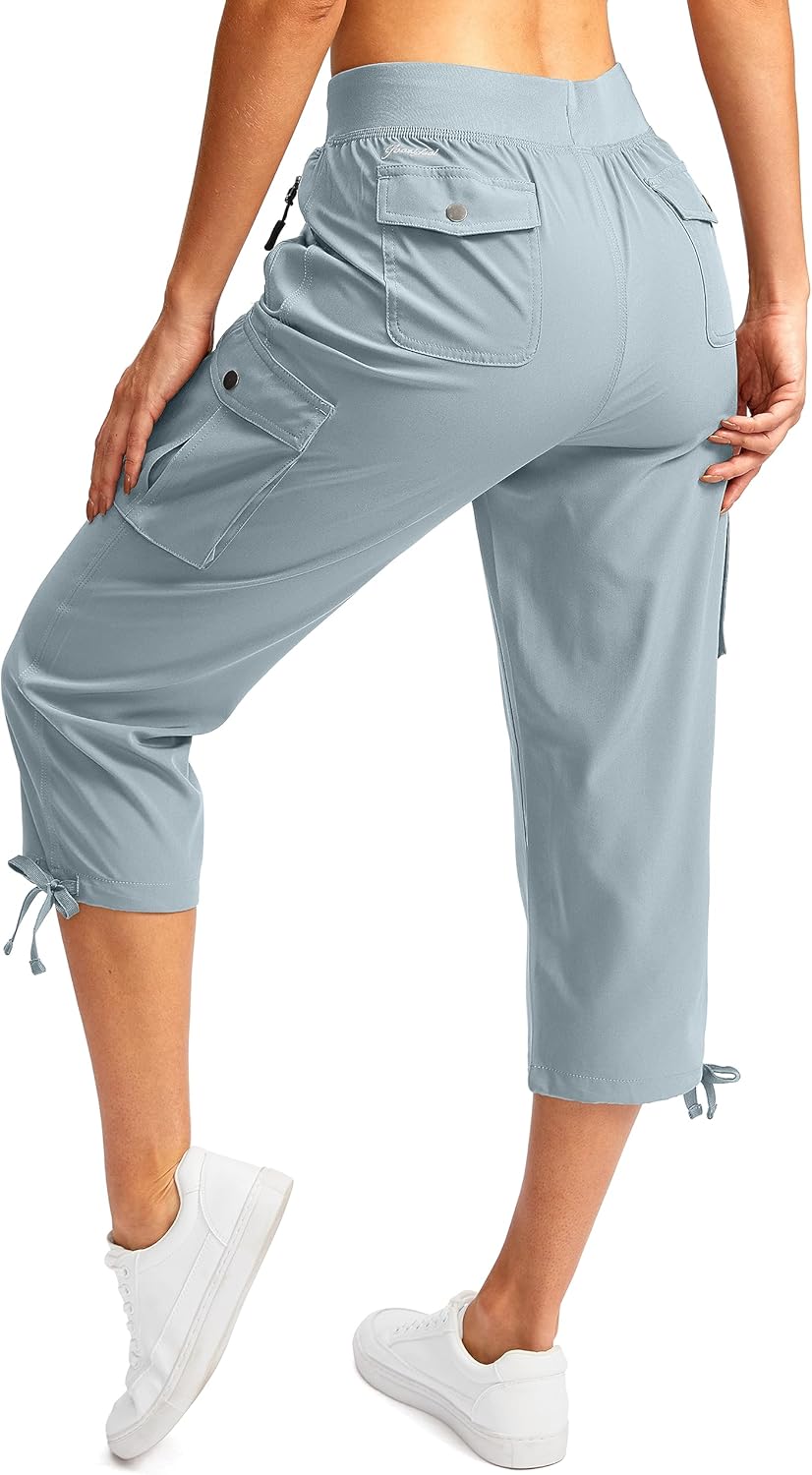 Soothfeel Women's Cargo Capris Pants - Lightweight Quick-Dry Travel & Hiking Pants with 6 Pockets