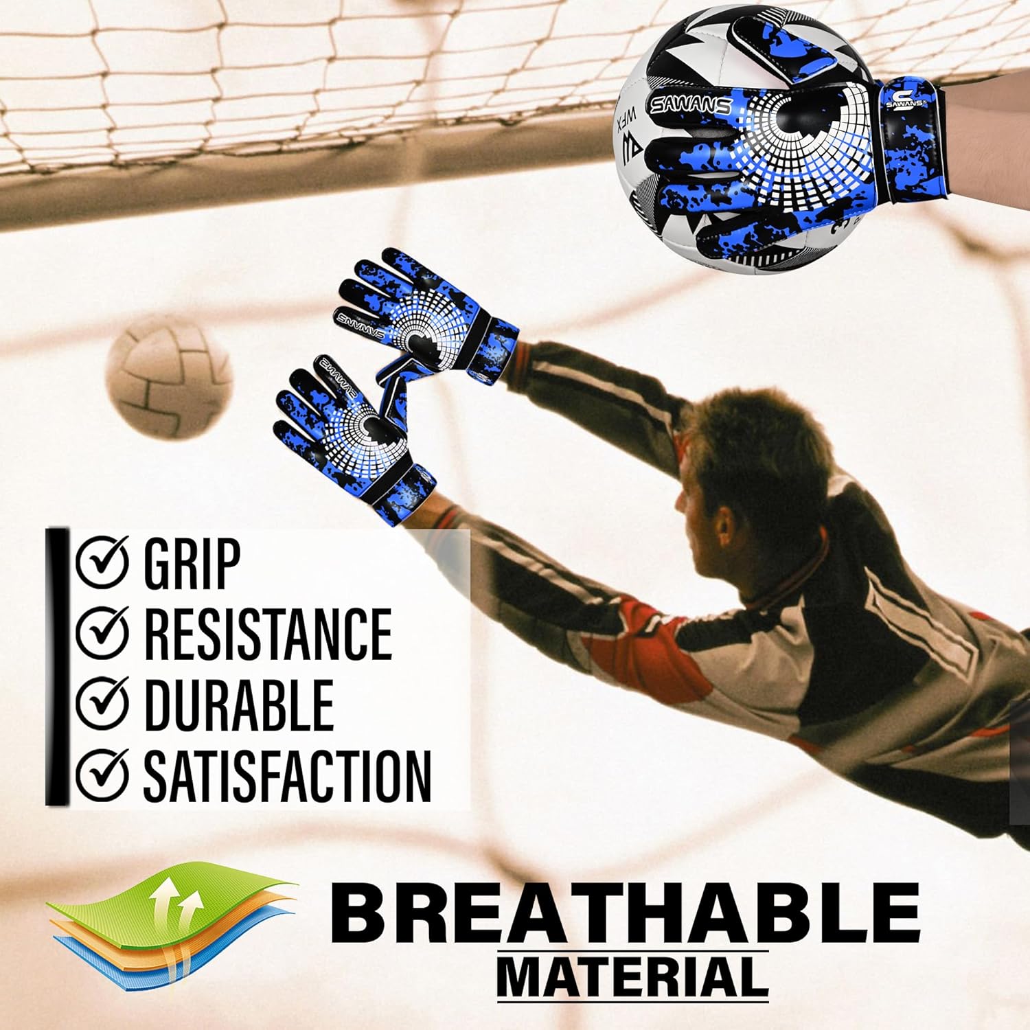 SAWANS Football Goalkeeper Gloves - Strong Grip & Wrist Support for Kids, Youth, and Adults