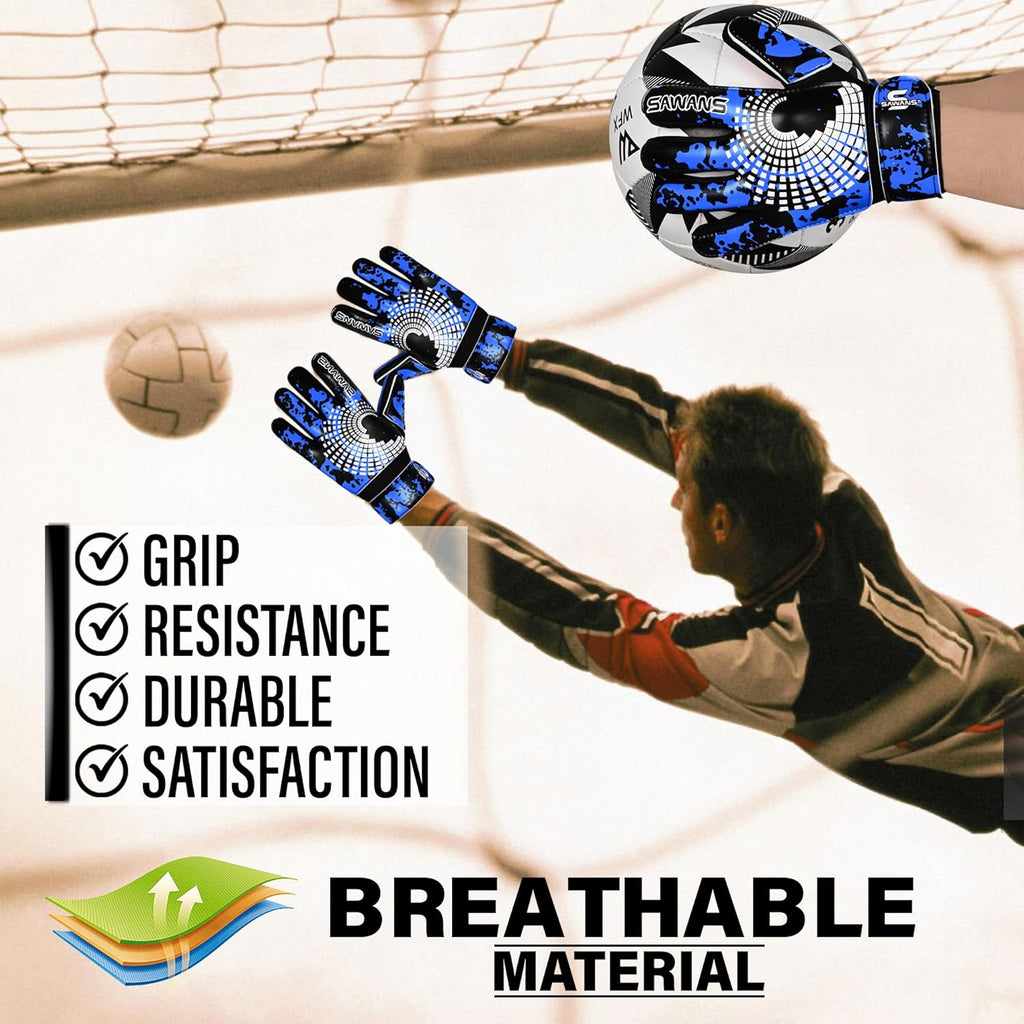 SAWANS Soccer Goalkeeper Gloves - Strong Grip & Wrist Support for Kids & Adults | Anti-Slip Design