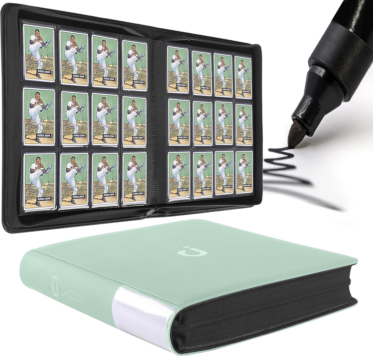 Premium Card Binder - 12 Pocket Design for 1200 Cards | 3X4 Ringless with Sleeves in Asakusa Green