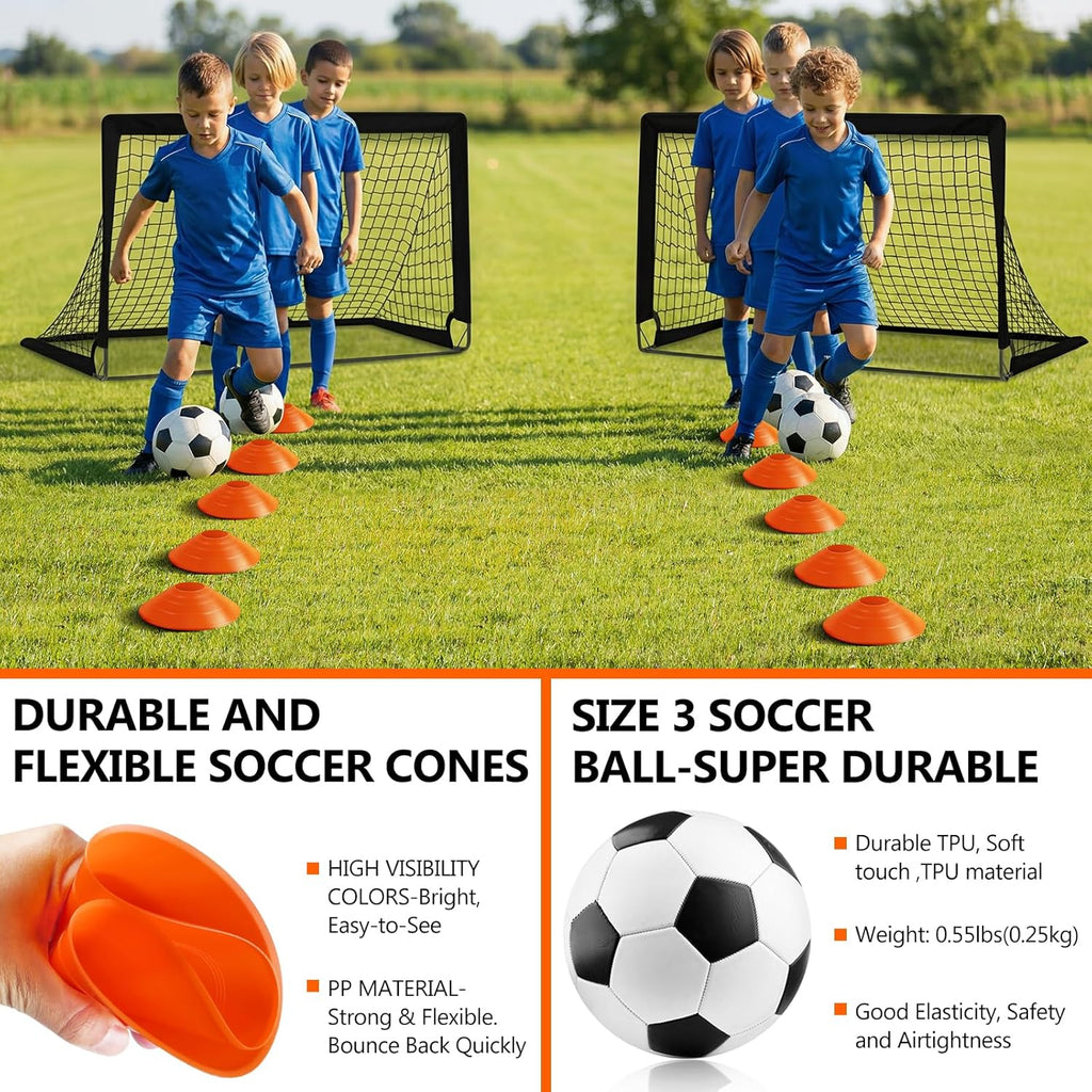 Skiennix Kids Soccer Goals - Set of 2 Pop-Up 4 x 3ft Training Nets for Outdoor & Indoor Play