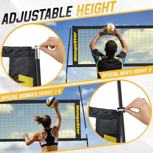 MangoStar Volleyball Net - 12FT Portable Adjustable Height Net for Backyard & Beach | Freestanding with Carry Bag