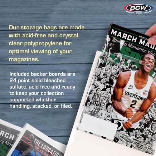BCW Magazine Bags and Boards – (25 Pack) | Premade Resealable Magazine Protectors | Standard Size 8 ¾" x 11 ⅛" | Magazine Sleeves and Boards Pre-Loaded for Storage and Display