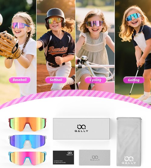 Kids Sunglasses - UV Protection Youth Baseball & Softball Shades for Ages 4-14 | 3-Pack