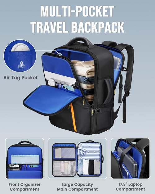 MATEIN Travel Backpack - Expandable Underseat Design with Shoe Compartment | Fits 17" Laptop, Black