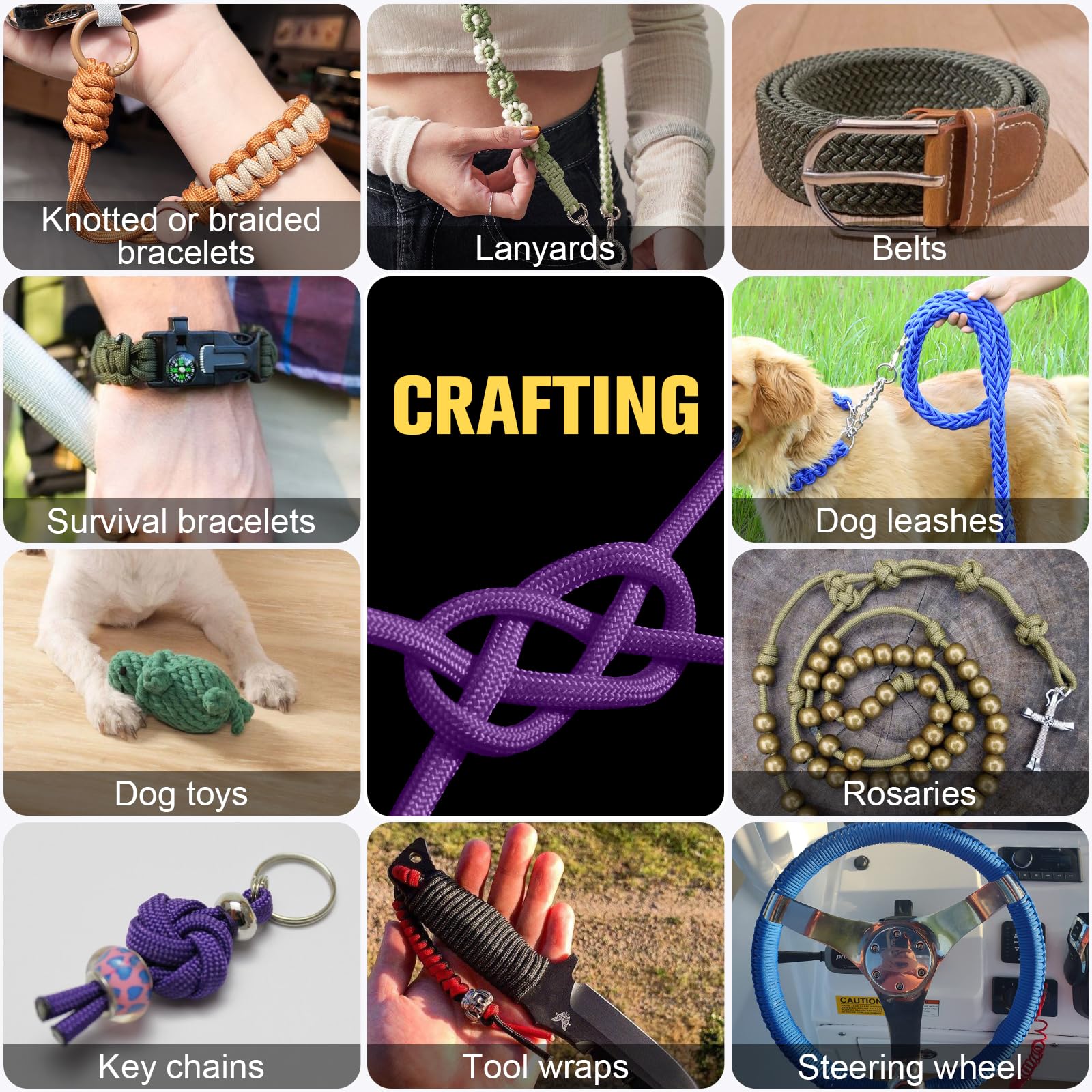Paracord Rope 550 lb - 200ft 5/32" Parachute Cord 4MM 7-Strand para Cord - Heavy Duty Spool String for Survival,Camping Gear, Survival Bracelet, Clothesline - Purple