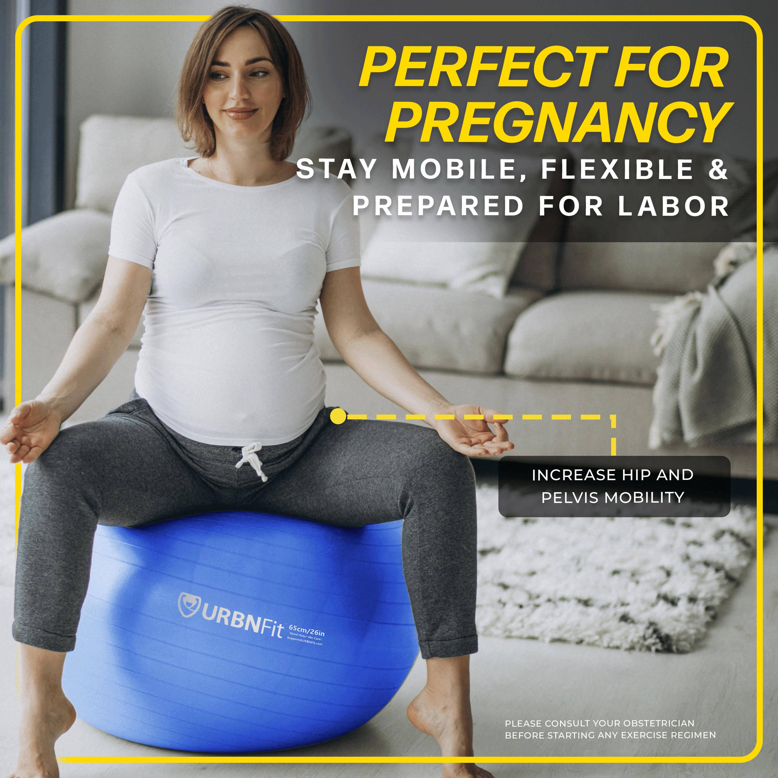 URBNFit Exercise Ball - Yoga Ball in Multiple Sizes for Yoga, Pilates, Pregnancy, Stability - Anti-Burst Swiss Balance Ball w/Quick Pump – Office Ball Chair for Home and Gym – 26 Inch - Black