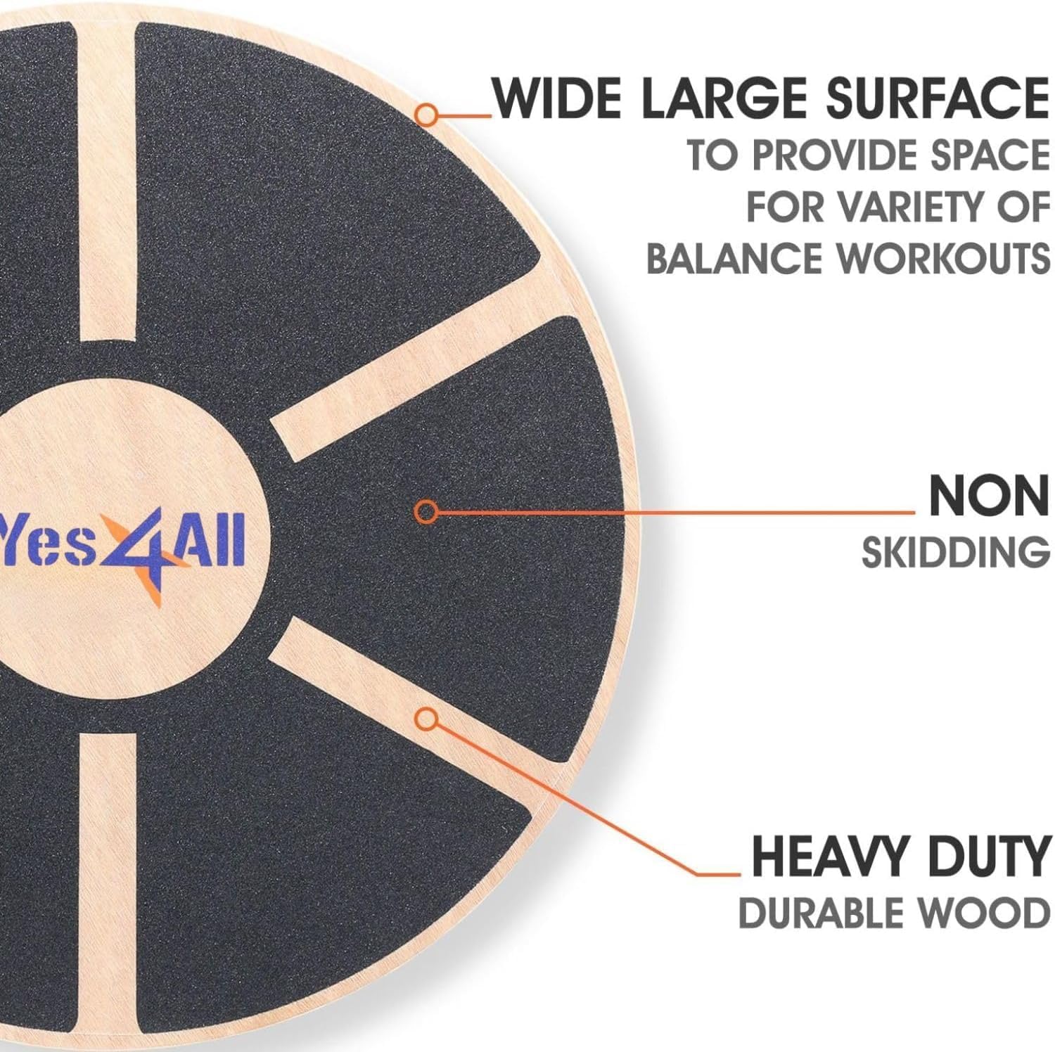 Yes4All 300lbs Wooden Wobble Board - 360-Degree Balance Trainer for Adults with Anti-Skid Texture