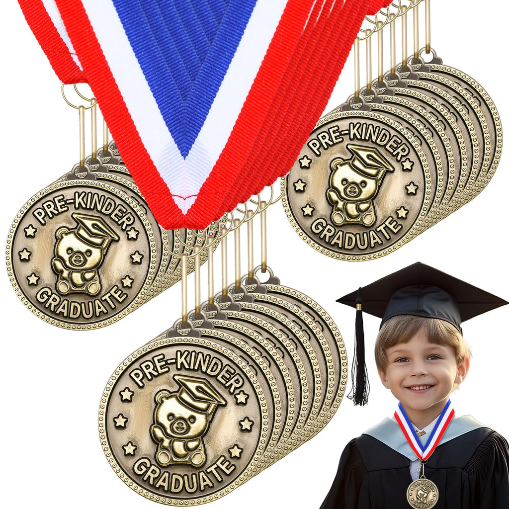 Remuuly 30/60 Pcs Kindergarten Graduation Award Medals for Kids 2'' Preschool Award Medallion with Neck Ribbon Congrats Graduation Gifts for School Student Party Favor(30 Pcs,Bear)