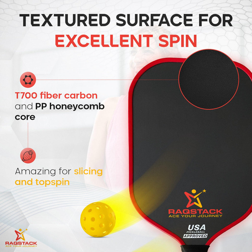 RAQSTACK - Carbon Fiber Pickleball Paddles with 4 Indoor Pickleball Balls - Top Performing T700 Pickleball Paddle USA Approved - Ace Your Journey with Our Pickle Ball Paddle