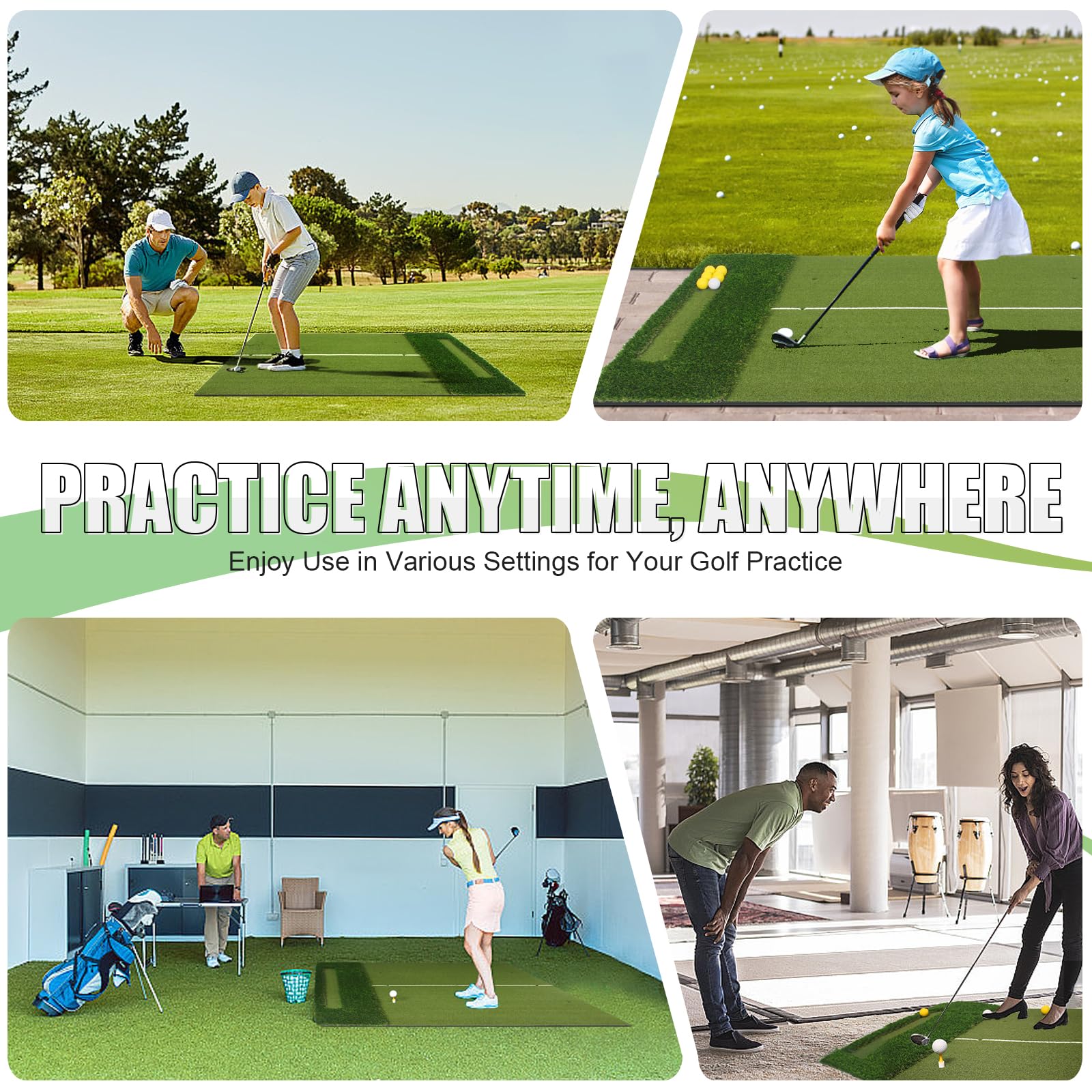 WYDHven 5x4 Ft Golf Hitting Mat for Indoor and Outdoor Practice, 23mm/47mm Premium Dual Turf Surface with Fairway and Rough, Golf Practice Mat with 9 Golf Balls, for Golfers