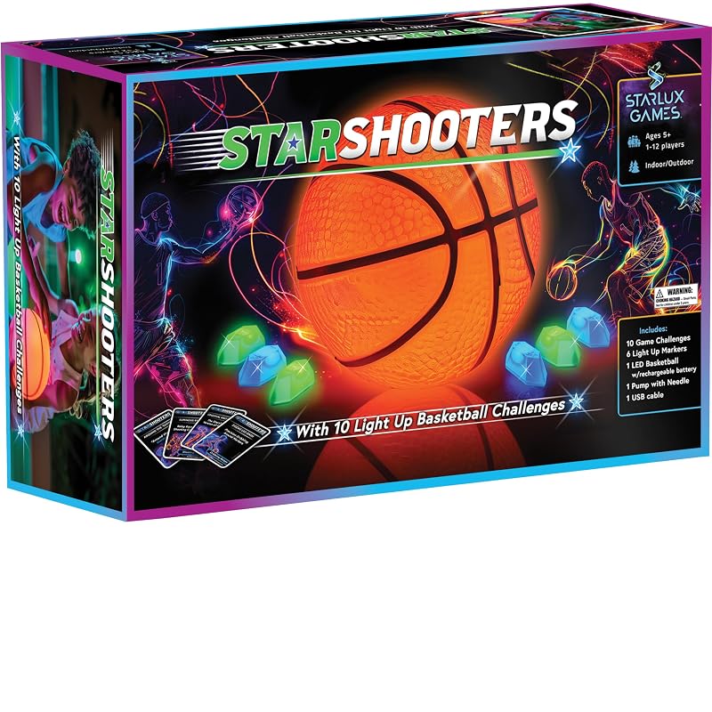 Light Up Basketball Set with Glow-in-the-Dark Markers – Rechargeable 29.5" Size 7 Ball + 6 Markers + 10 Game Modes
