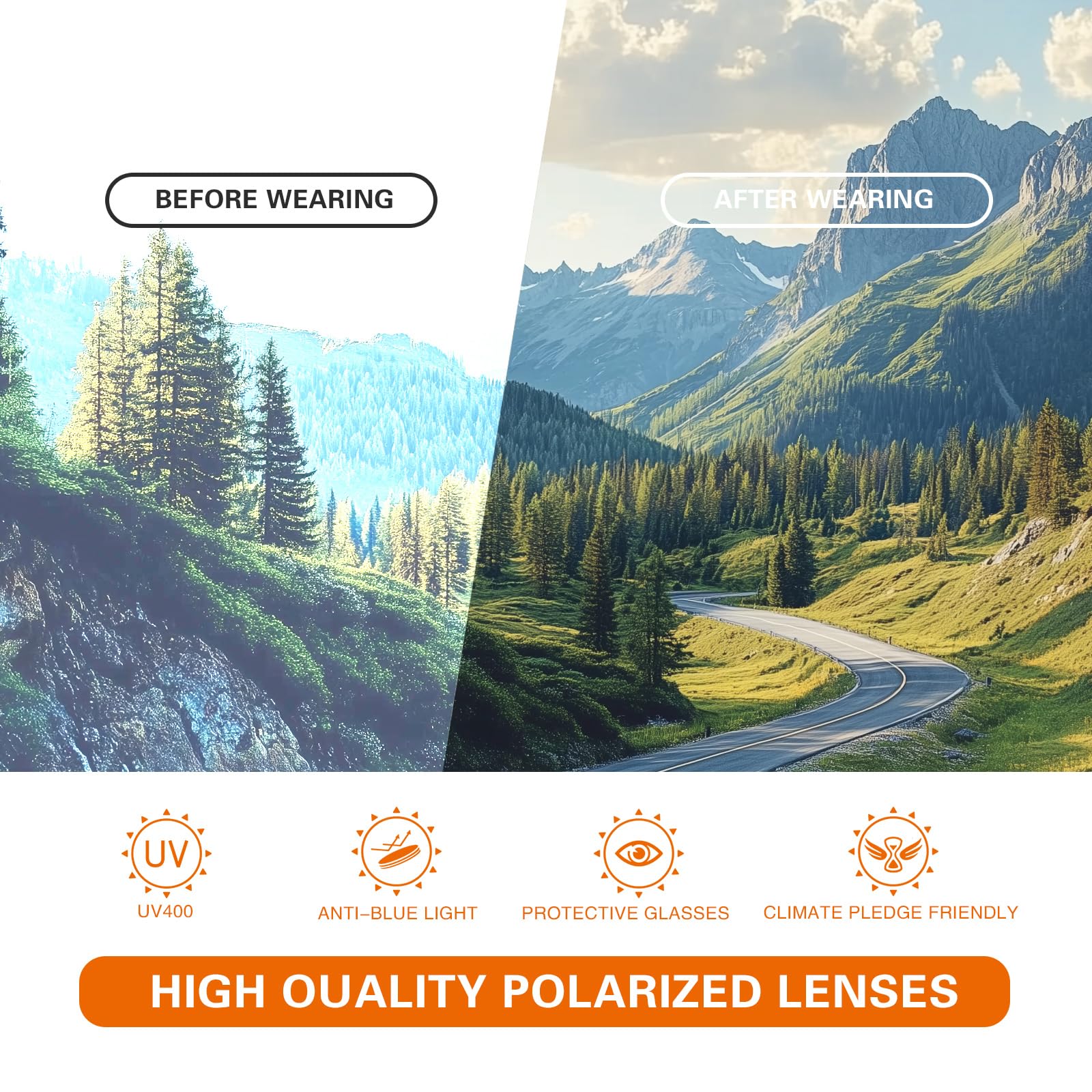 suoso Sports Polarized Sunglasses for Men: TR90 UV400 Protection Sun Glasses Womens Wrap Around Goggles for Drving Fishing Black