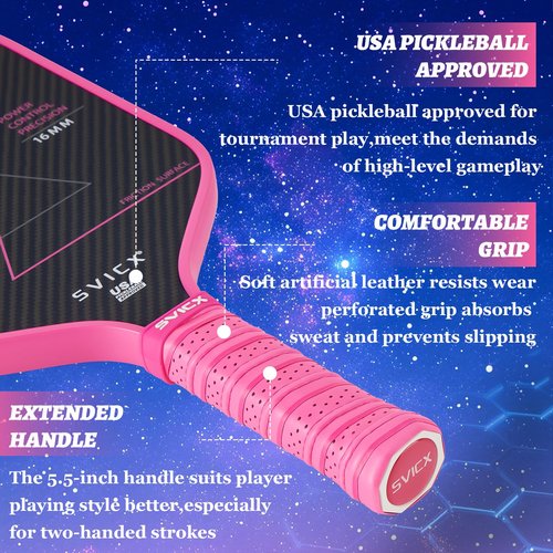 SVICX Pickleball Paddle,Carbon Fiber Pickleball Paddle for Women-Aramid Fiber Surface,Superior Control,Strong Power and Forceful Spin,USAPA Approved (Aramid+Carbon Fiber (Pink))