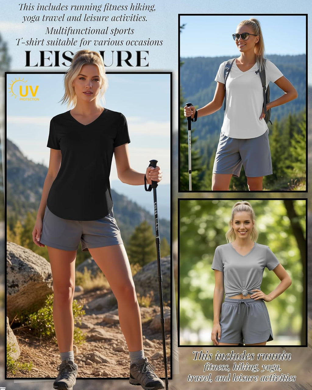 Oakgarden Women's Workout Tops - Quick Dry UPF 50+ V Neck Gym Shirts | Lightweight, Curved Hem, 4 Pack