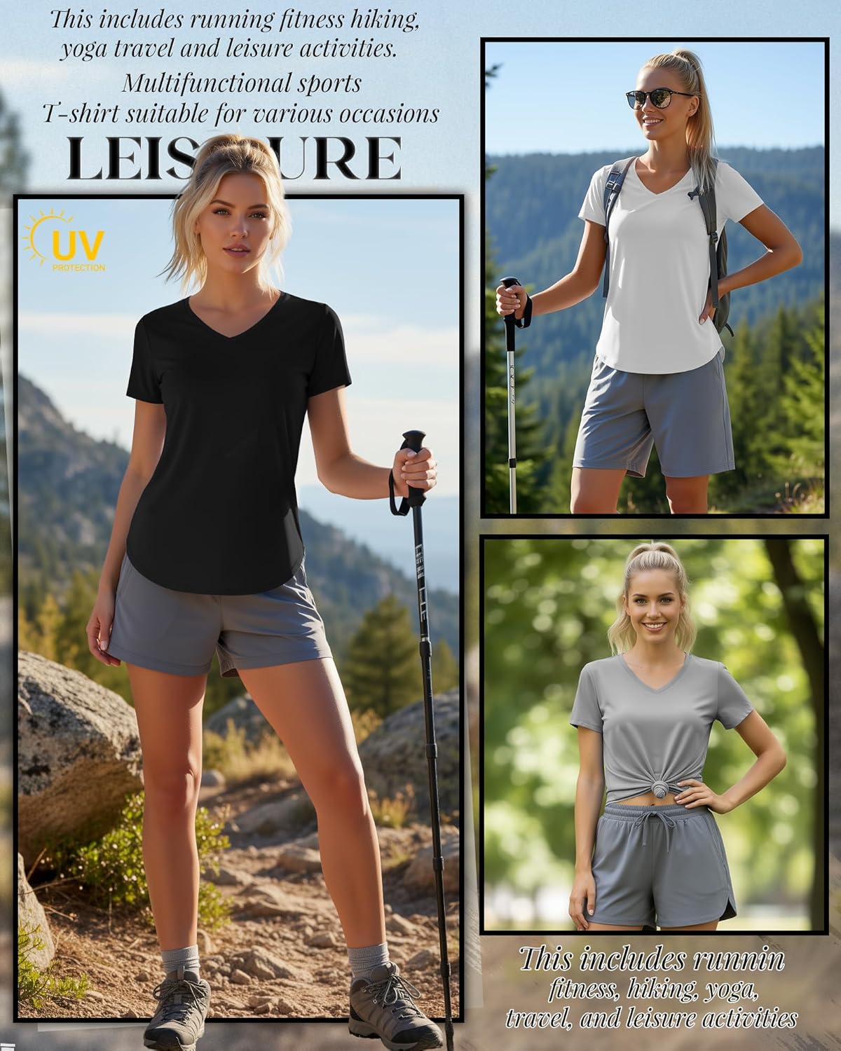 Oakgarden Women's Workout Tops - Quick Dry UPF 50+ V Neck Gym Shirts | Lightweight with Side Slits