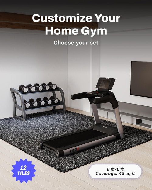 AIRHOP Exercise Equipment Mats - 0.79in Thick, 48 Sq Ft Interlocking Rubber Tiles | Black & White Gym Flooring