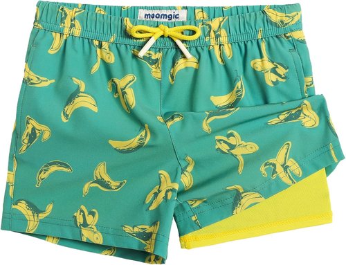 maamgic Boys Swim Trunks with Compression Liner Toddler Stretch Swim Shorts