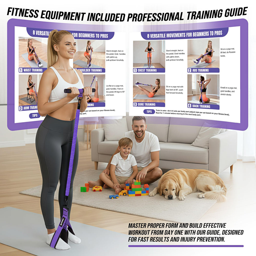 Upgrade Pedal Resistance Band with Handle, Adjustable Tube Foot Pedal Device Puller Exercise Bands, for Abs Arm Leg Waist Workout, Core Pilates, Sit Up Fitness Equipment for Full Body Training