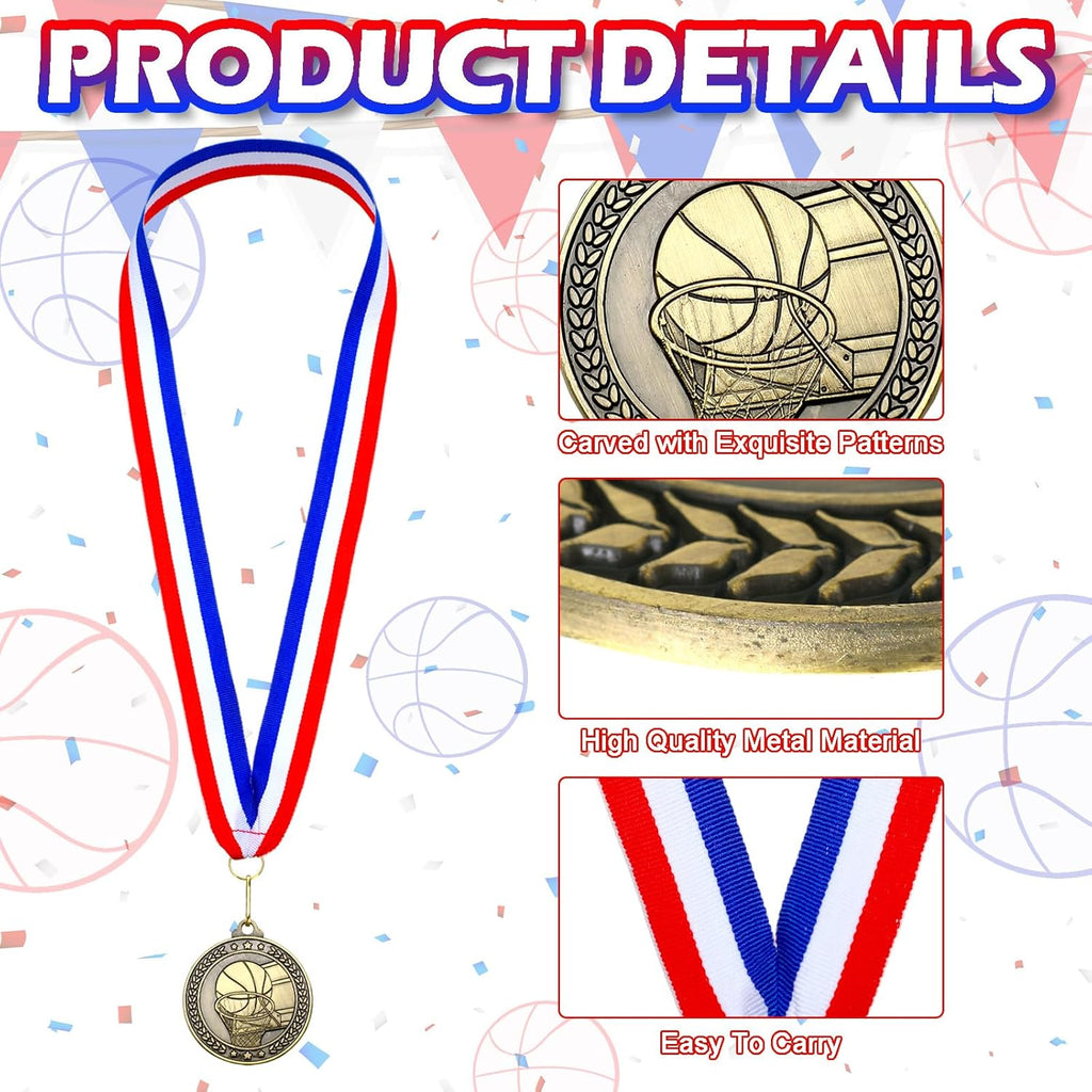 Remuuly Gold Award Medals - 60 Pcs 2 Inch Trophy Medals with Neck Ribbons for Sports Competitions