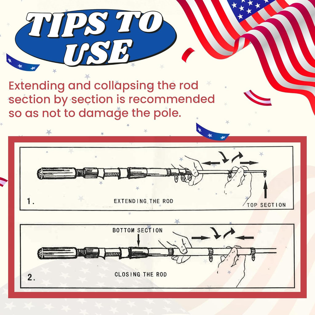 WIDDEN 4th of July Kids Fishing Pole, Portable Telescopic Toddler Fishing Pole for Boys and Girls, American Flag Youth Fishing Rod and Reel Combo with Full Starter Kits