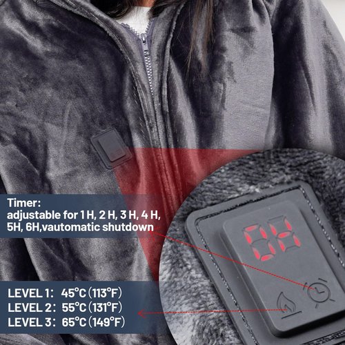 Heated Blanket with 20000mAh 22.2W Power Bank, Large 70'' x 42'', 3 Heat Levels, 11 Heating Zones, 1-6 Hour Timer, Includes Winter Hat, Storage Bag, and Laundry Bag, Portable Battery-Powered Shawl