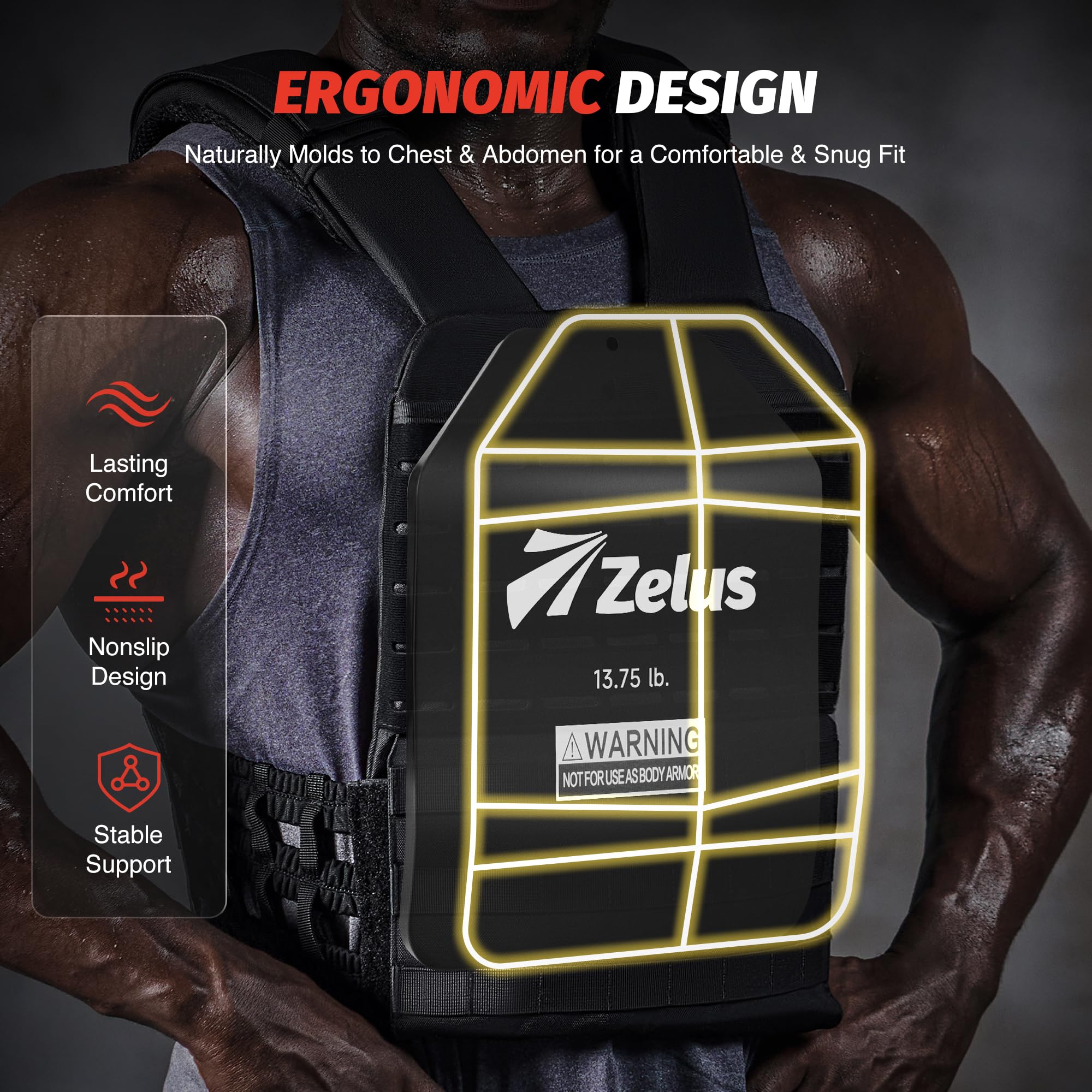 ZELUS Curved Weighted Vest Plates for Workout, 13.75LB Pairs Steel Weight Plates for Tactical Weight Vest, Ergonomic Training Plates for Running, CrossFit & Strength Training