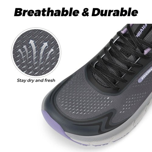 Women's Wide Toe Box Walking Shoes Breathable Sneakers Non-Slip Athletic Tennis Running Shoes for Swollen Feet Heel Pain Relief - FlowCore V6 Grey/Purple