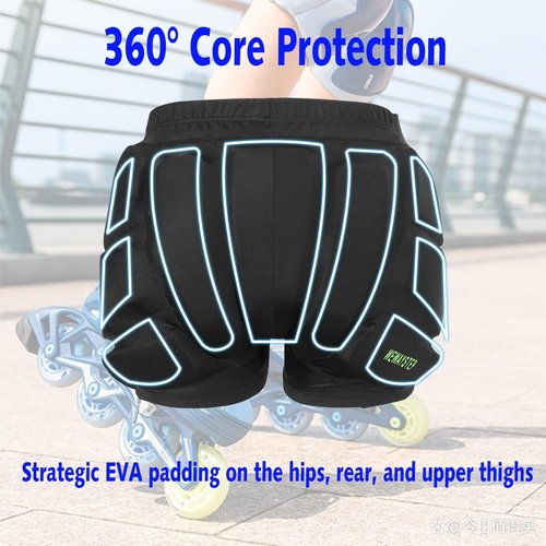 Kids Padded Shorts with Zipper, Crash Butt Pads for Hip Tailbone & Butt, Snowboard Impact Protective Pad Pants for Youth Child