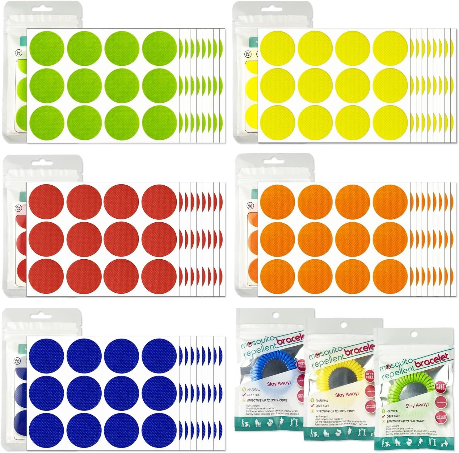 Skiennix Mosquito Repellent Stickers - 300 DEET-Free Patches & 3 Individually Wrapped Bracelets for Kids & Adults