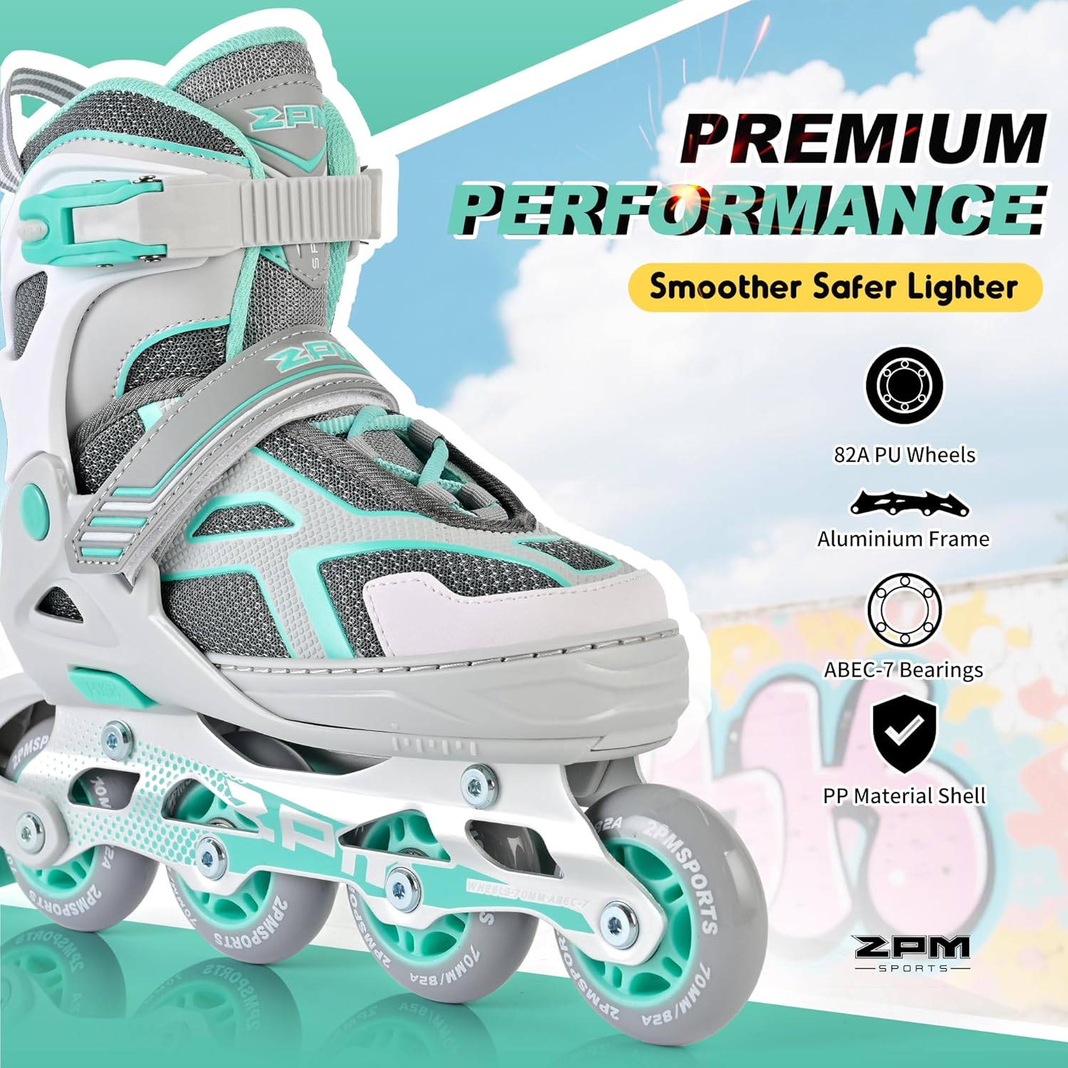 2PM SPORTS Torinx Green Inline Skates - Adjustable Fun Roller Skates for Kids & Adults
