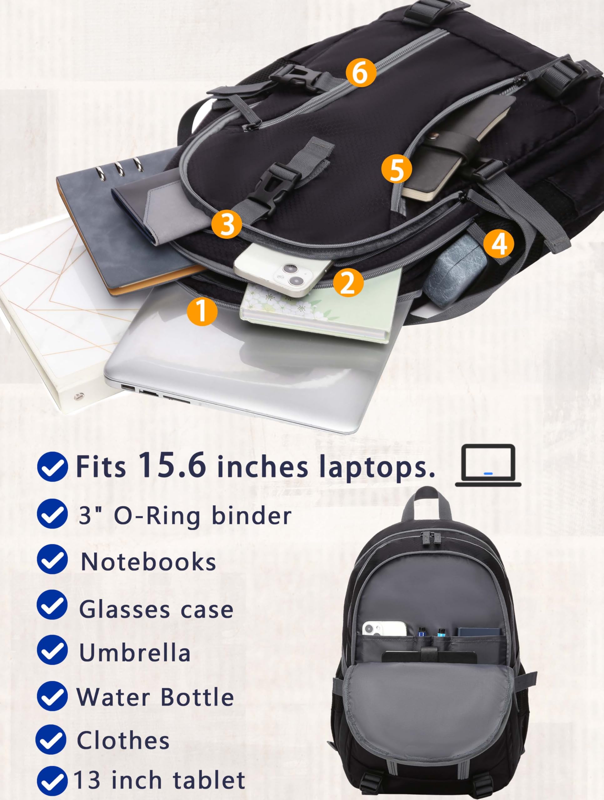 BLUEFAIRY High School Backpack for Girls Boys Middle School Bookbag for Kids Back to School Bag for College with Large Compartment Casual Daypack Mochilas para Niñas Adolescentes 18" Black