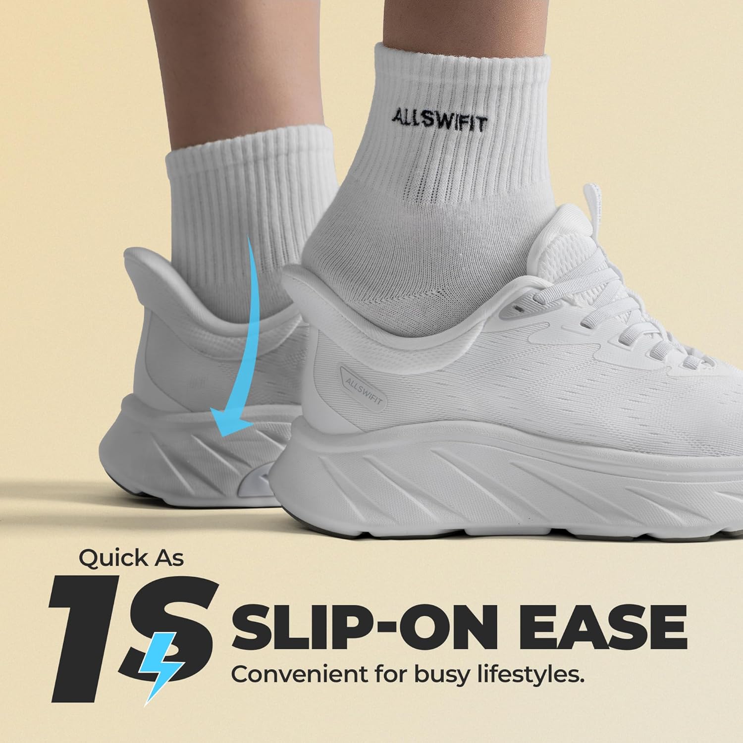 ALLSWIFIT Women's Slip-On Walking Shoes - Cushioned, Non-Slip & Breathable Sneakers for Gym & Running