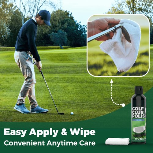 Qucship 8oz Golf Club Polish with Towel, 4-in-1 Golf Club Polishing kit - Easy to Use Golf Club Cleaner and Scratch Remover, Long Lasting Golf Club Polish for Metal, Zinc, Aluminum & Steel Clubs