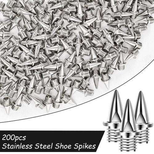 3/8 Inch Track Spikes,200 Pcs Stainless Steel Pyramid Shoe Spikes with Spike Wrench for Track and Cross Country,Replacement Spike for Sprint Sports Short Running Shoes