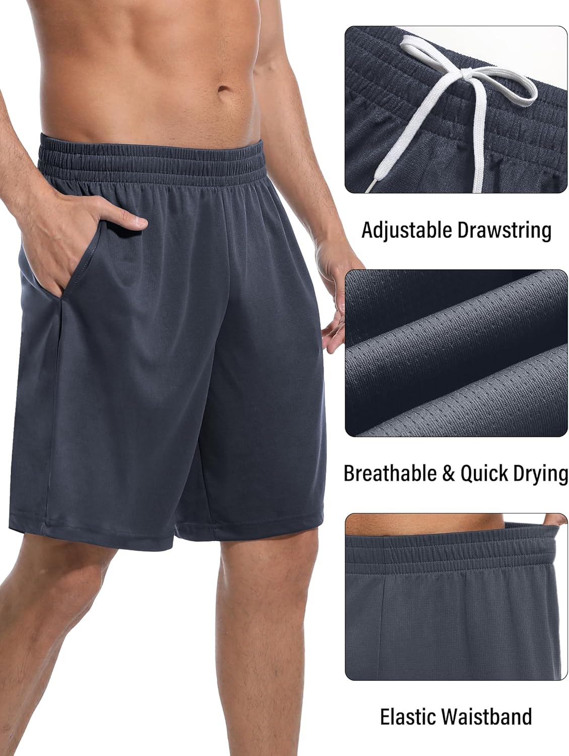 OYGSieg Men's Mesh Athletic Basketball Shorts - Quick Dry Gym Shorts with Pockets | 6 Pack Set