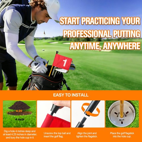 GODCTSUP Golf Flagstick with Hole Cup Set, 3 Feet Portable Putting Green Flags and Poles, 420D Nylon Golf Flags&Fiberglass Flagpole&ABS Hole Cup for Yard Driving Range Backyard, Gifts Idea, 4PCS