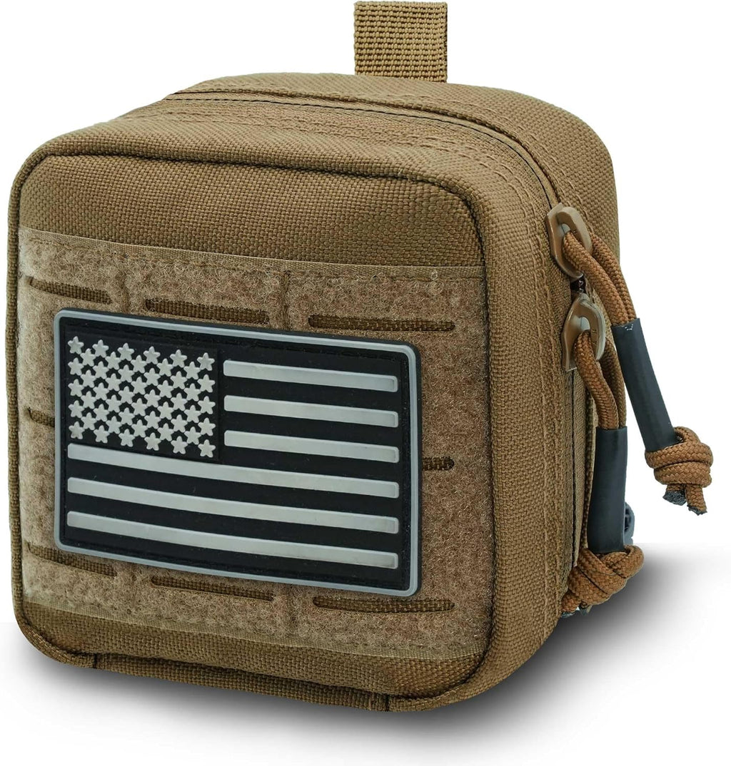 Upgrade Tactical Molle Admin Pouch - Laser Cut Design with Flag | 4x4 Inches, Interior Divider & Vinyl Pocket