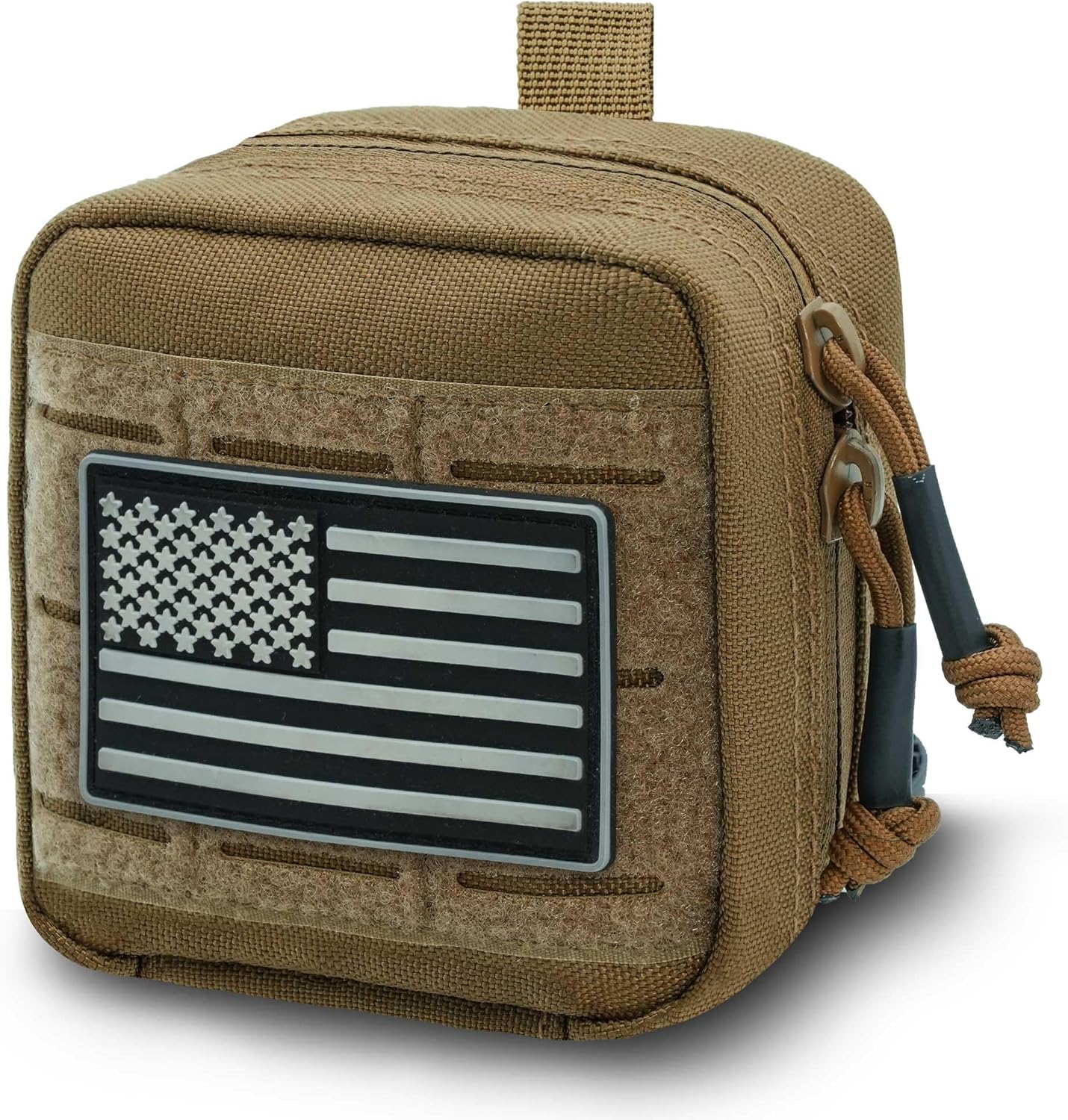 Upgrade Tactical Molle Admin Pouch - Laser Cut Design with Flag | 4x4 Inches, Interior Divider & Vinyl Pocket
