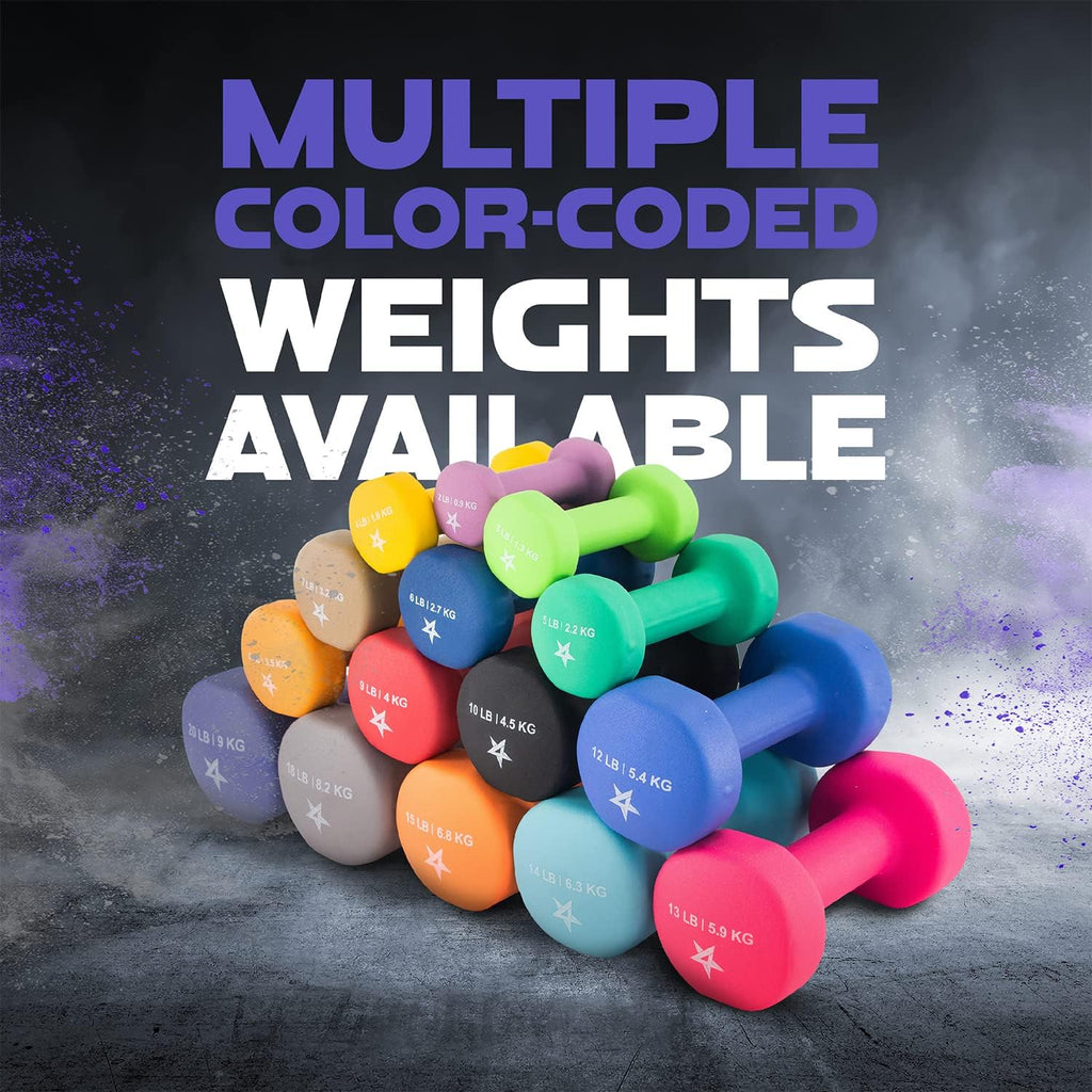 Yes4All Neoprene Coated Dumbbell Hand Weights - Set of 2 with Anti-Roll, Anti-Slip Design | 15 Color Options