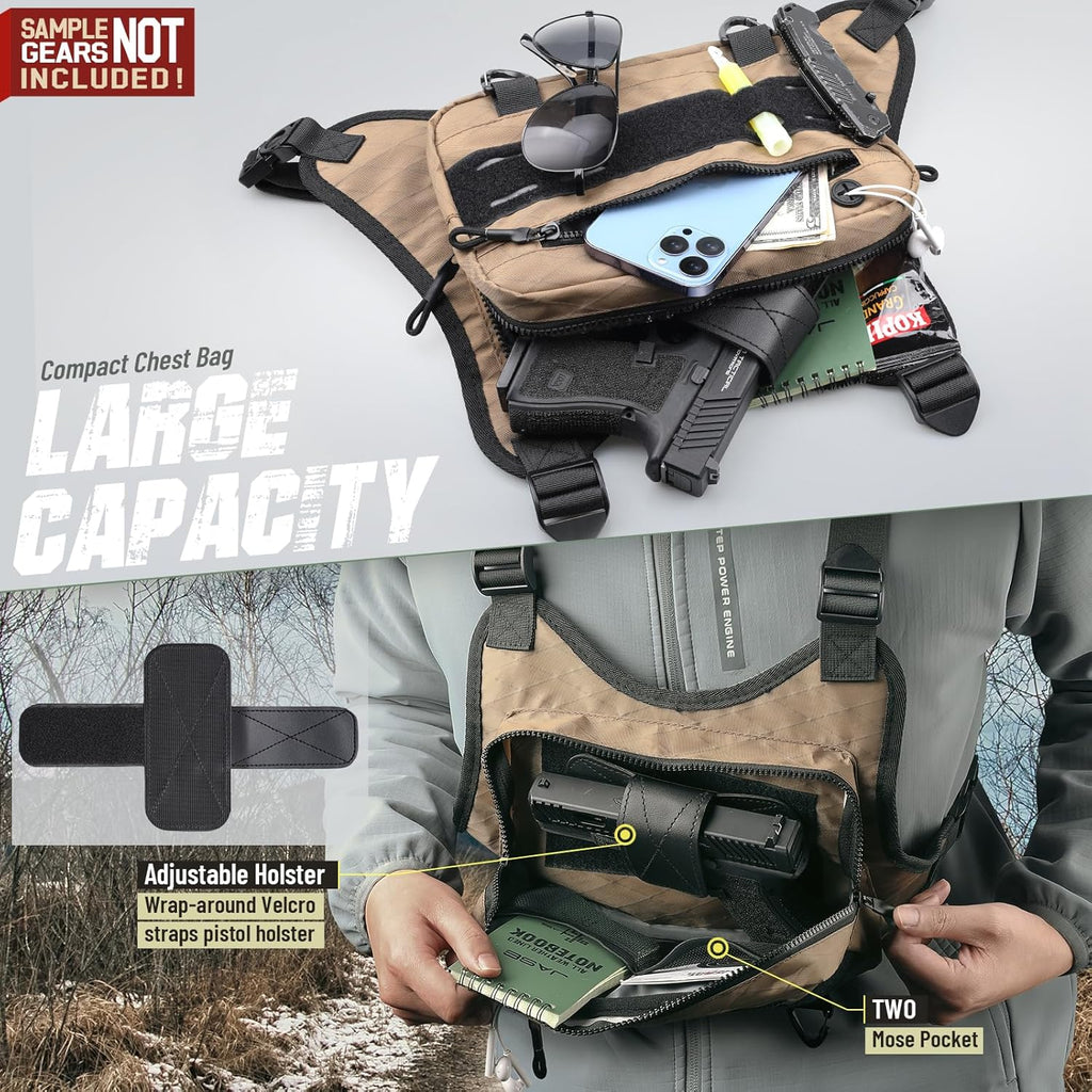 Skiennix Outdoor Sport Chest Rig - Versatile Running Vest Bag with Phone Holder | Brown for Cycling & Hiking