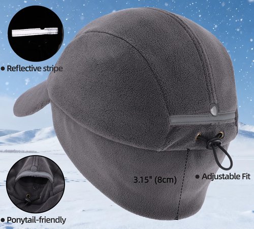 Connectyle Warm Fleece Beanie with Visor & Ear Warmer Windproof Cold Weather Skull Cap Ponytail Hat for Women Dark Grey